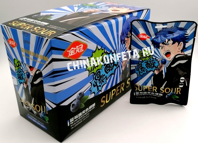 2/5354/5                            Конфеты SUPER SOUR ЧЕРНИКА (12бл*20шт*24гр)