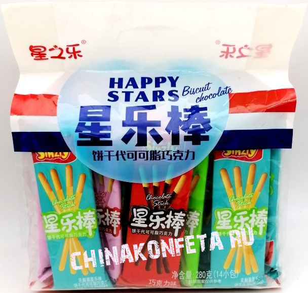 12/6547                          Палочки с шоколадной пастой HAPPY STARS BISCUIT CHOCOLATE (24уп*14шт*20гр)